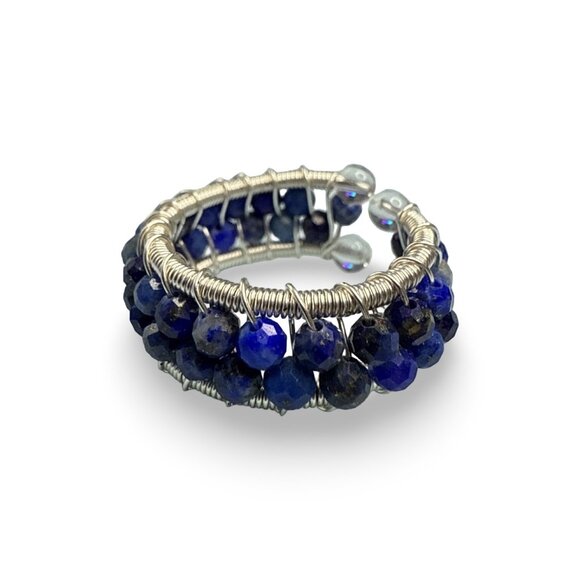**SOLD**Lapis Lazuli Blue faceted beaded ring gemstone jewelry silver wire - Picture 8 of 8